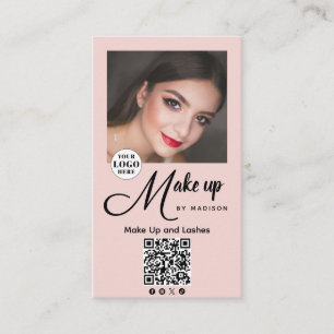 Carte De Visite Maquillage Photo Écriture Gras Rose Pâle