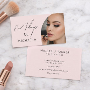 Carte De Visite Maquillage photo écriture noir rose blush