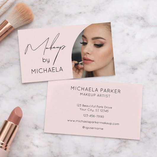 Carte De Visite Maquillage photo écriture noir rose blush 
