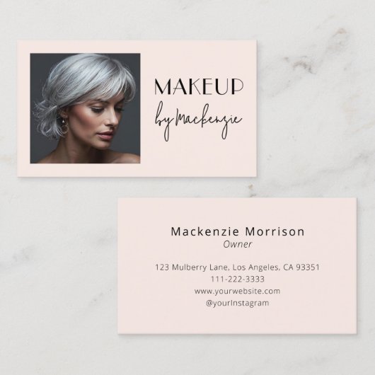 Carte De Visite Maquillage photo écriture noire rose blush (Devant / Derrière)