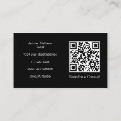 Carte De Visite Maquillage photo en noir blanc Script QR Code (Dos)
