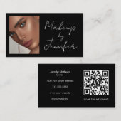 Carte De Visite Maquillage photo en noir blanc Script QR Code (Devant / Derrière)