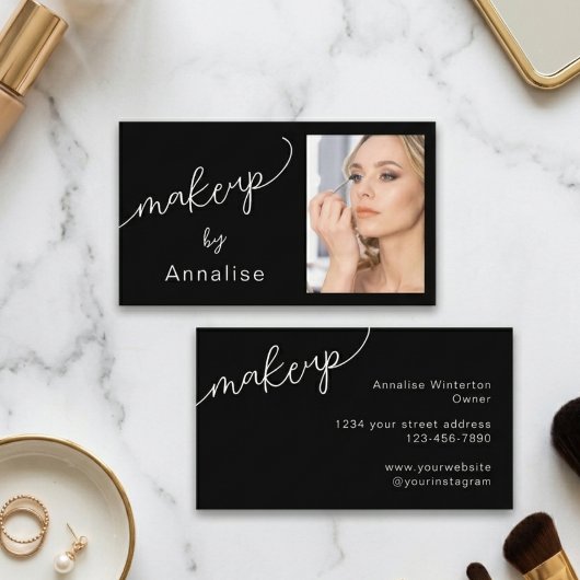 Carte De Visite Maquillage photo noir blanc script