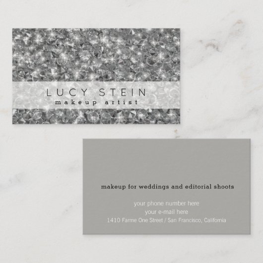 Carte De Visite Maquillage professionnel Beauté Chic Diamonds (Devant / Derrière)