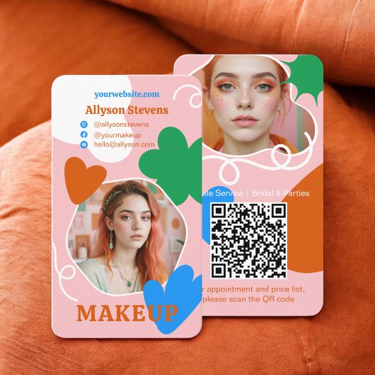 Carte De Visite Maquillage rétros formes beauté photo qr code logo