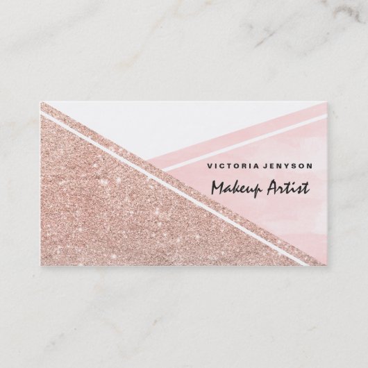 Carte De Visite Maquillage rose de bloc d'aquarelle de rose d'or (Devant)