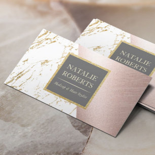 Carte De Visite Maquillage Rose Gold Marble Modern Hair Styliste