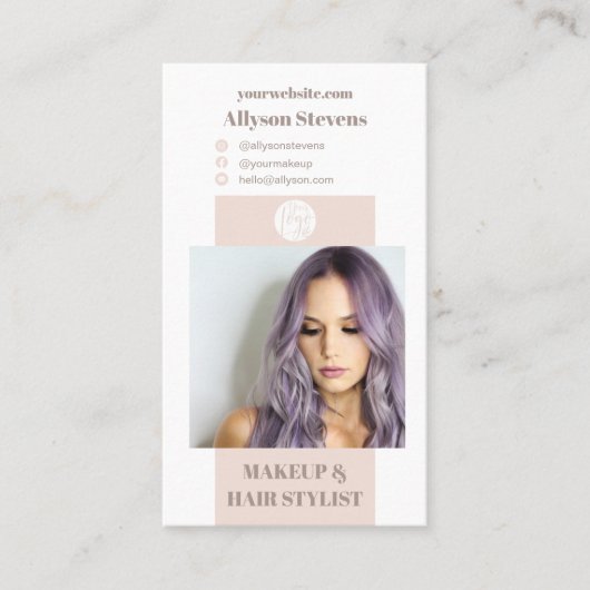 Carte De Visite Maquillage rose vif moderne photo qr code logo (Devant)