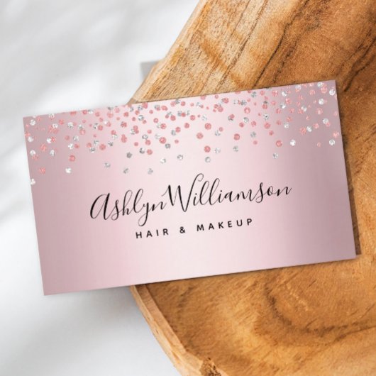 Carte De Visite Maquillage salon de coiffure or rose moderne tenda