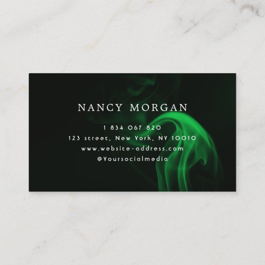 Carte De Visite Maquillage vert néon et fumée Script manuscrit (Dos)