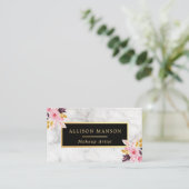 Carte De Visite Maquilleur blanc floral à la mode du marbre | (Debout devant)