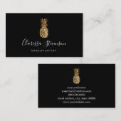 Carte De Visite Maquilleur élégant élégant d'ananas d'or (Devant / Derrière)