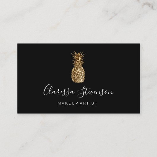Carte De Visite Maquilleur élégant élégant d'ananas d'or (Devant)