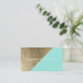 Carte De Visite Maquilleur moderne de feuille d'or turquoise (Debout devant)