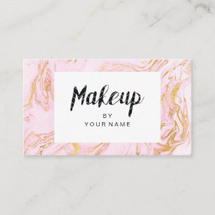Carte De Visite Maquilleur noir en pastel rose blanc d'or de