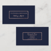 Carte De Visite Maquilleur rose moderne de bleu marine de cadre (Devant / Derrière)