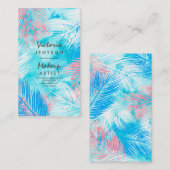 Carte De Visite Maquilleur tropical de palmier d'aquarelle moderne (Devant / Derrière)