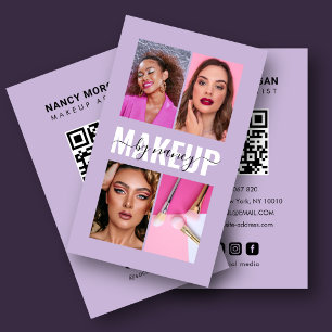 Carte De Visite Maquilleuse 4 Code QR Grille de Photos Lavande