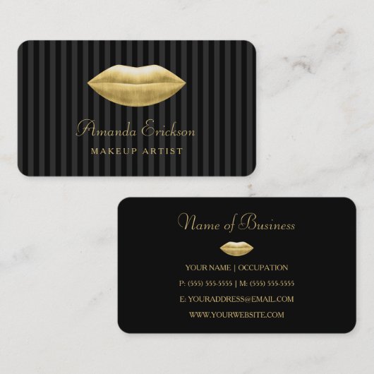 Carte De Visite Maquilleuse Black Gold Lips (Devant / Derrière)