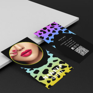 Carte De Visite Maquilleuse Code QR Coloré Holographique Photo 
