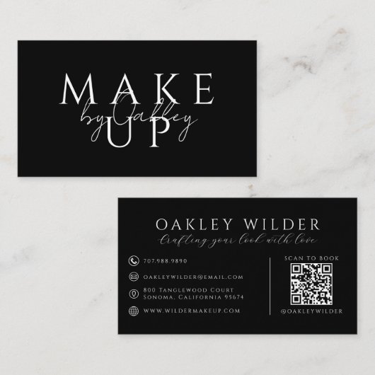 Carte De Visite Maquilleuse Code QR Noir (Devant / Derrière)