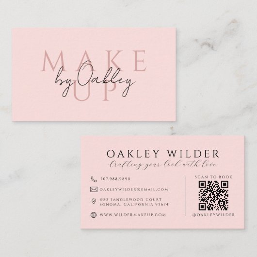 Carte De Visite Maquilleuse Code QR Rose (Devant / Derrière)