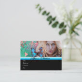Carte De Visite MAQUILLEUSE DE BEAUTÉ PAPILLON BLEU monogramme ver (Debout devant)
