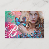 Carte De Visite MAQUILLEUSE DE BEAUTÉ PAPILLON BLEU monogramme ver (Dos)