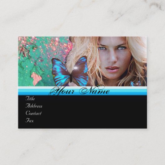 Carte De Visite MAQUILLEUSE DE BEAUTÉ PAPILLON BLEU monogramme ver (Devant)