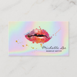 Carte De Visite Maquilleuse de salon de lèvres aquarelle holograph