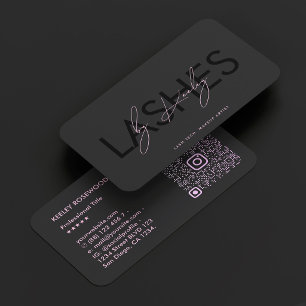 Carte De Visite Maquilleuse des cils Code QR rose noir IG