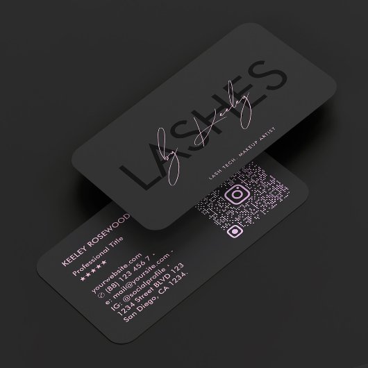 Carte De Visite Maquilleuse des cils Code QR rose noir IG