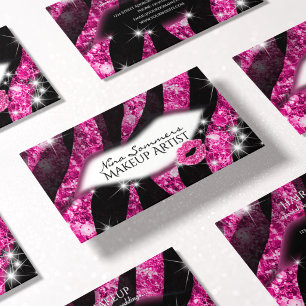 Carte De Visite Maquilleuse Glam Rose Paillettes Lèvres Impression