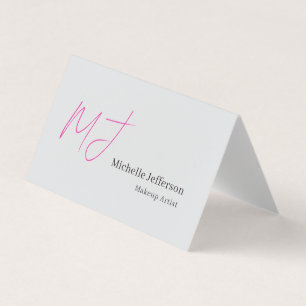 Carte De Visite Maquilleuse Monogramme Rose Police Serif Grise