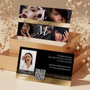 Carte De Visite Maquilleuse Photo Glam Luxe Monogramme Noir Or