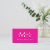 Carte De Visite Maquilleuse Rose Chaud Monogramme Blanc & Code QR (Debout devant)