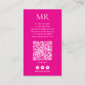 Carte De Visite Maquilleuse Rose Chaud Monogramme Blanc & Code QR (Dos)