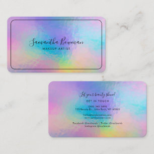 Carte De Visite Maquilleuse Script Faux Holographique Moderne