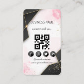 Carte De Visite Marbel Black-Gold Social Media QR Code (Devant)