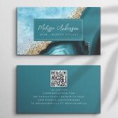 Carte De Visite Marble Agate Turquoise Gold Parties scintillant QR