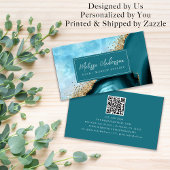Carte De Visite Marble Agate Turquoise Gold Parties scintillant QR