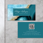 Carte De Visite Marble Agate Turquoise Gold Parties scintillant QR