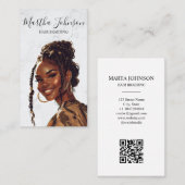 Carte De Visite Marble Chic Afro American Braids Braiding QR Code (Devant / Derrière)
