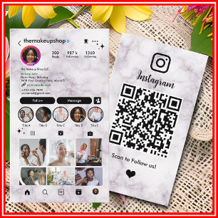 Carte De Visite Marble Instagram Social Media Code QR personnalisé