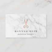 Carte De Visite Marble & Rose Gold Scissors Logo Hairstylist (Devant)