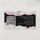 Carte De Visite Marbled Agate Holographic Glitter QR Code Beauty (Dos)