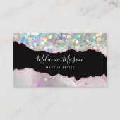 Carte De Visite Marbled Agate Holographic Glitter QR Code Beauty (Devant)