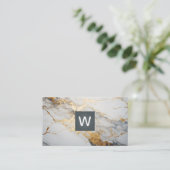 Carte De Visite Marbre à huile d'or | Monogramme classique (Debout devant)