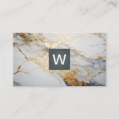 Carte De Visite Marbre à huile d'or | Monogramme classique (Devant)
