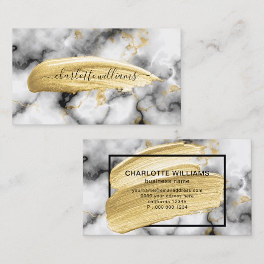 Carte De Visite Marbre Abstrait de peinture or moderne (Devant / Derrière)